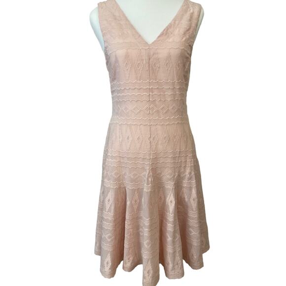 Rebecca Taylor Pink Lace Dress V-Neck Full Skirt Fit & Flare Women’s 4 EUC